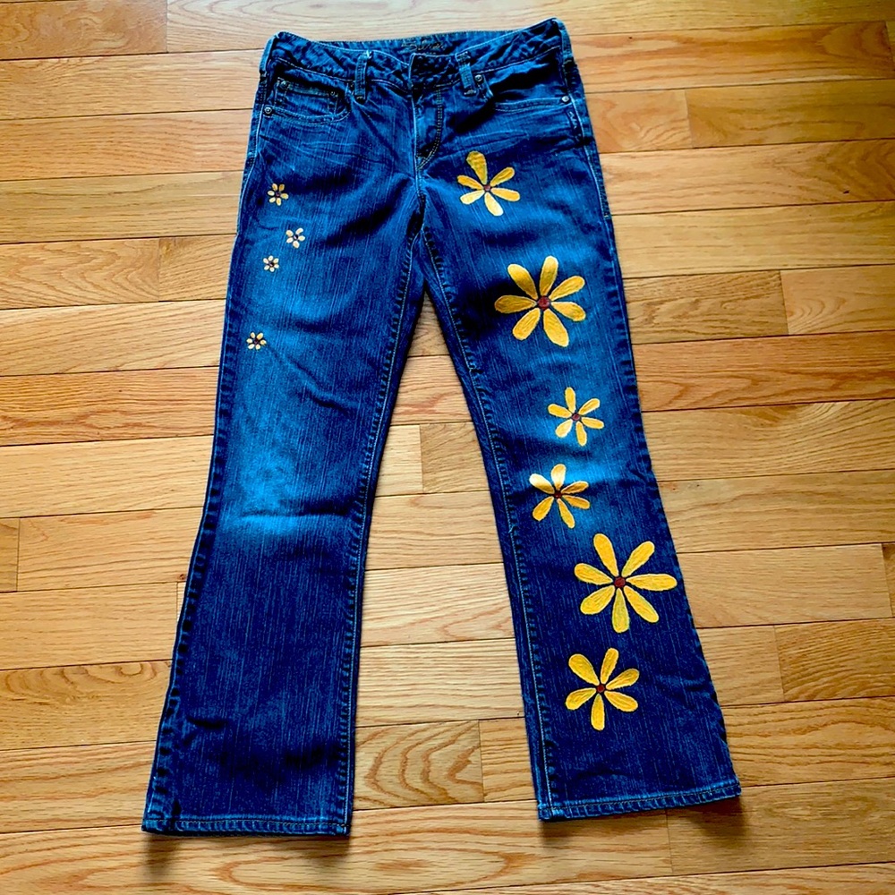 Upcycled Silver Brand Aiko jeans size 28 - hand painted
